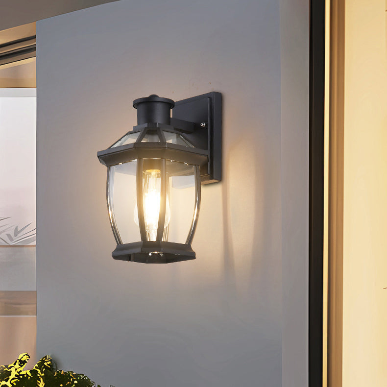 Traditional Vintage Square Octagon Row Glass Aluminum 1-Light Wall Sconce Lamp For Garden