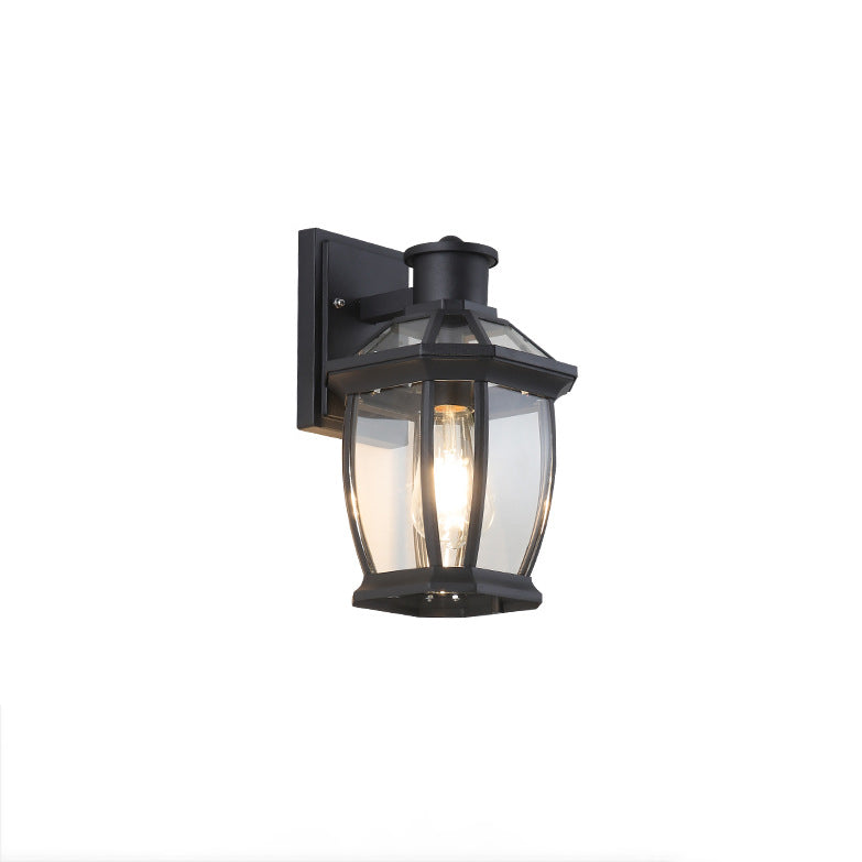 Traditional Vintage Square Octagon Row Glass Aluminum 1-Light Wall Sconce Lamp For Garden