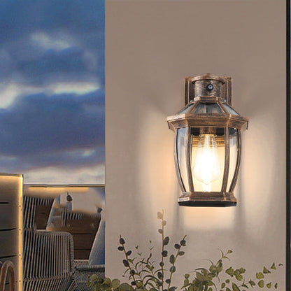 Traditional Vintage Square Octagon Row Glass Aluminum 1-Light Wall Sconce Lamp For Garden