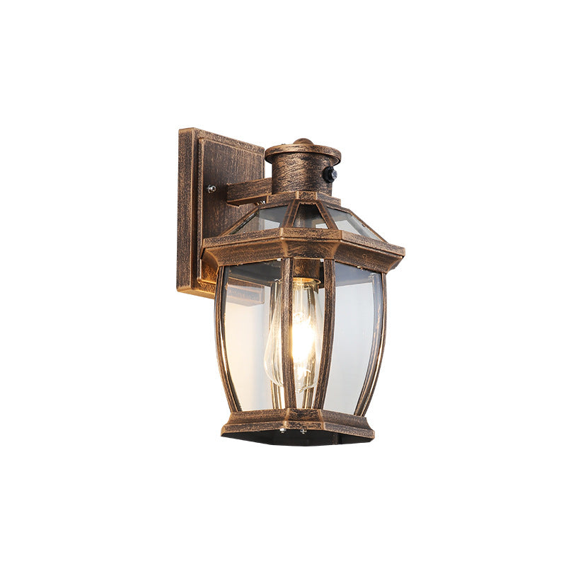 Traditional Vintage Square Octagon Row Glass Aluminum 1-Light Wall Sconce Lamp For Garden
