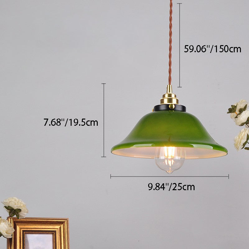 Traditional Vintage Round Floral Glass Brass 1-Light Pendant Light For Living Room