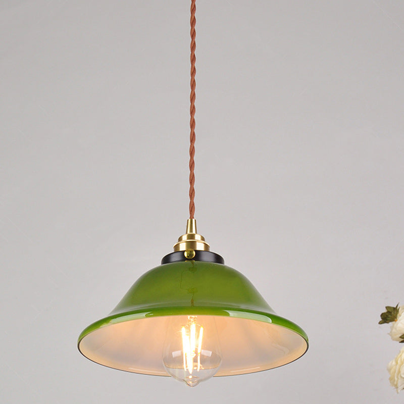Traditional Vintage Round Floral Glass Brass 1-Light Pendant Light For Living Room