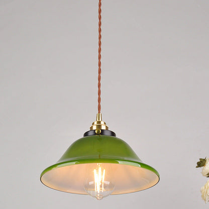 Traditional Vintage Round Floral Glass Brass 1-Light Pendant Light For Living Room