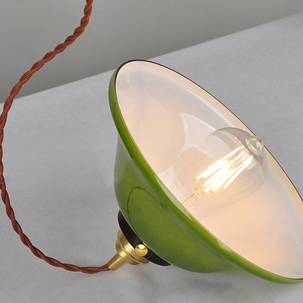 Traditional Vintage Round Floral Glass Brass 1-Light Pendant Light For Living Room