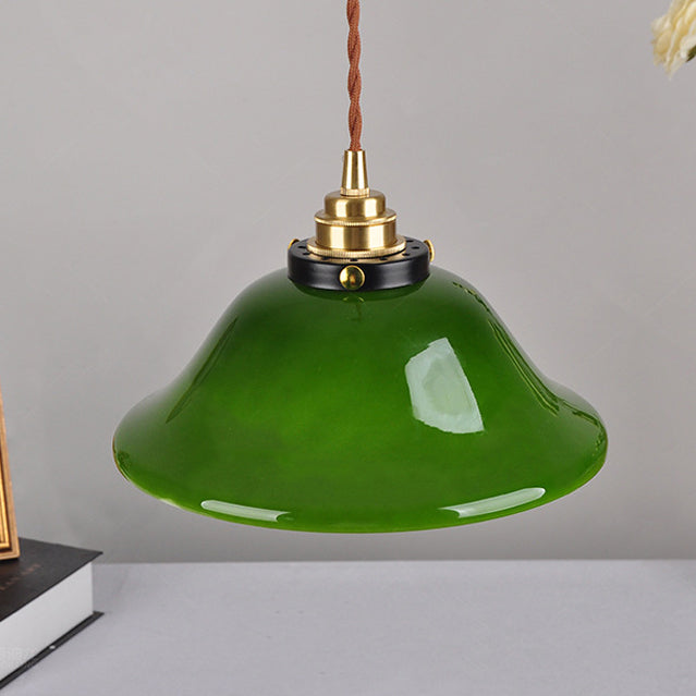 Traditional Vintage Round Floral Glass Brass 1-Light Pendant Light For Living Room