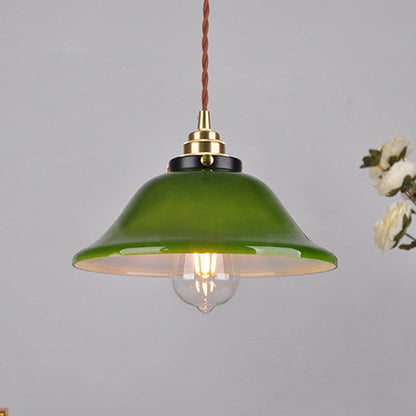 Traditional Vintage Round Floral Glass Brass 1-Light Pendant Light For Living Room