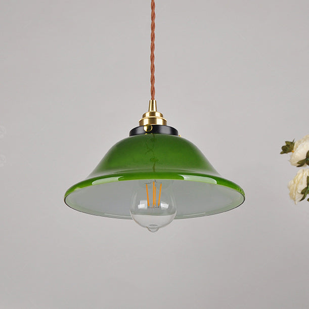 Traditional Vintage Round Floral Glass Brass 1-Light Pendant Light For Living Room