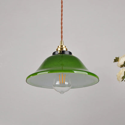 Traditional Vintage Round Floral Glass Brass 1-Light Pendant Light For Living Room