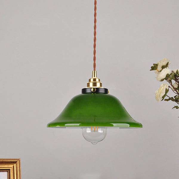 Traditional Vintage Round Floral Glass Brass 1-Light Pendant Light For Living Room