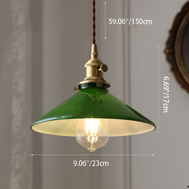Traditional Vintage Round Floral Glass Brass 1-Light Pendant Light For Living Room