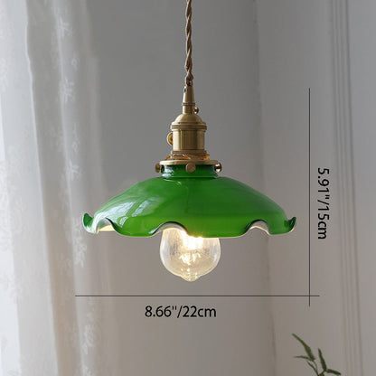 Traditional Vintage Round Floral Glass Brass 1-Light Pendant Light For Living Room