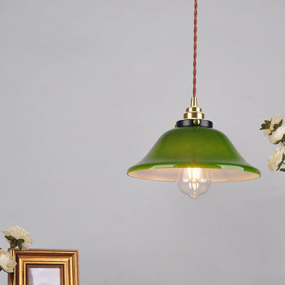 Traditional Vintage Round Floral Glass Brass 1-Light Pendant Light For Living Room