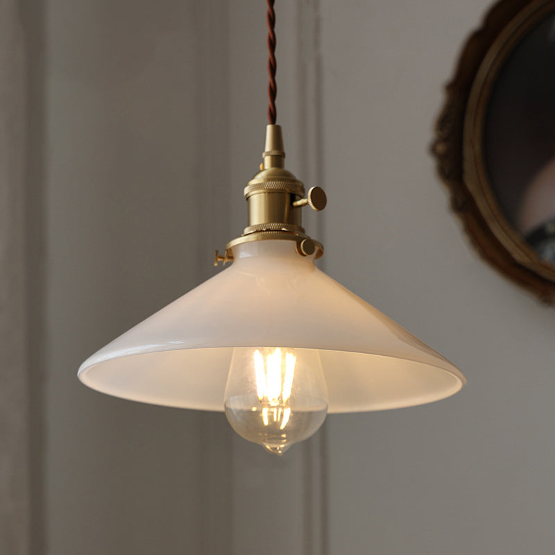 Traditional Vintage Round Floral Glass Brass 1-Light Pendant Light For Living Room