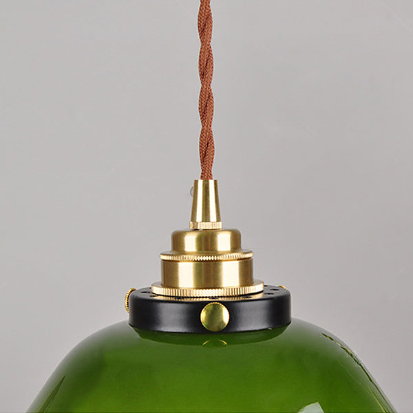 Traditional Vintage Round Floral Glass Brass 1-Light Pendant Light For Living Room
