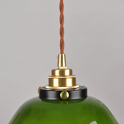 Traditional Vintage Round Floral Glass Brass 1-Light Pendant Light For Living Room