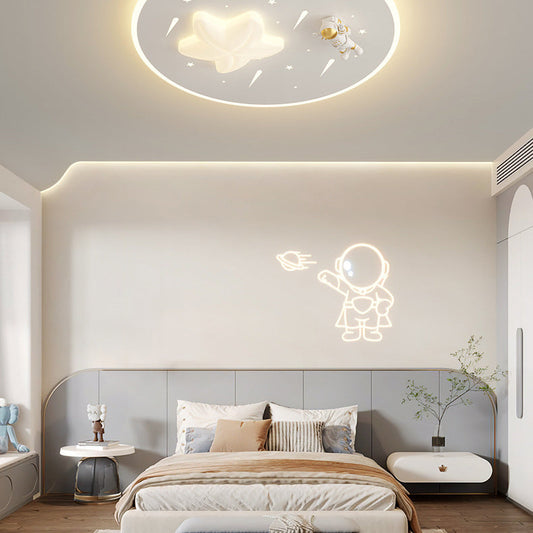 Modern Art Deco Kids Round Astronaut Star Acrylic Hardware LED Flush Mount Ceiling Light For Living Room