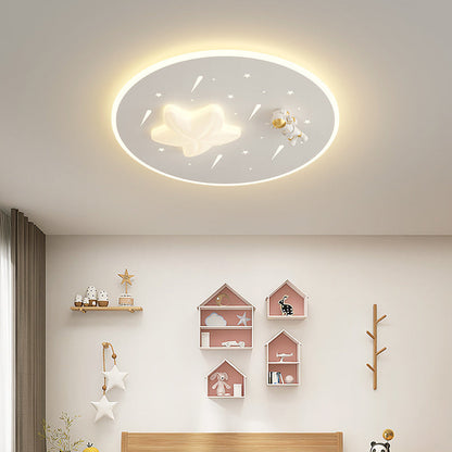 Modern Art Deco Kids Round Astronaut Star Acrylic Hardware LED Flush Mount Ceiling Light For Living Room
