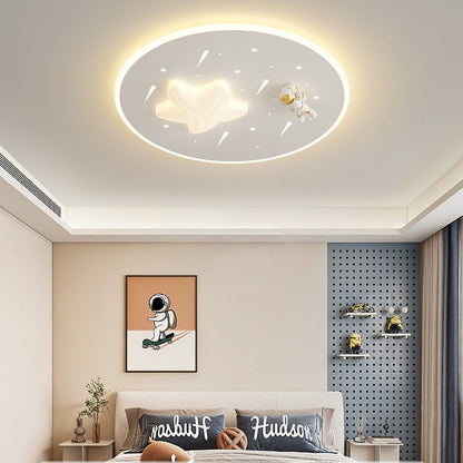 Modern Art Deco Kids Round Astronaut Star Acrylic Hardware LED Flush Mount Ceiling Light For Living Room