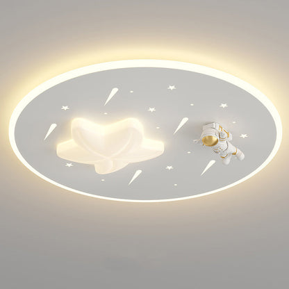 Modern Art Deco Kids Round Astronaut Star Acrylic Hardware LED Flush Mount Ceiling Light For Living Room