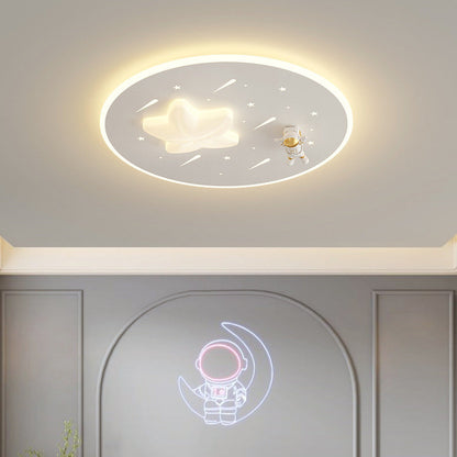 Modern Art Deco Kids Round Astronaut Star Acrylic Hardware LED Flush Mount Ceiling Light For Living Room