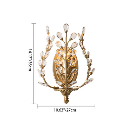Modern Luxury Branch Leaf Oval Crystal Iron 1-Light Wall Sconce Lamp For Bedroom