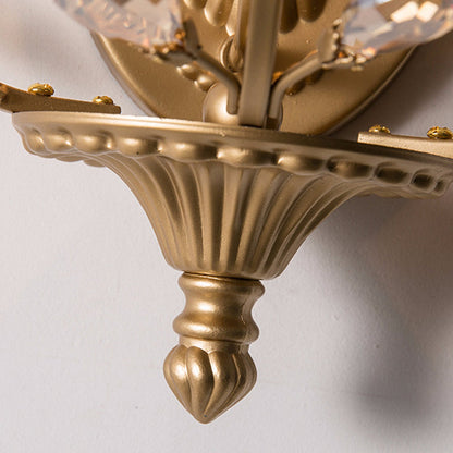 Modern Luxury Branch Leaf Oval Crystal Iron 1-Light Wall Sconce Lamp For Bedroom