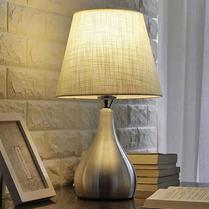 Contemporary Creative Water Drop Shape Round Fabric PVC Aluminum 1-Light Table Lamp For Living Room