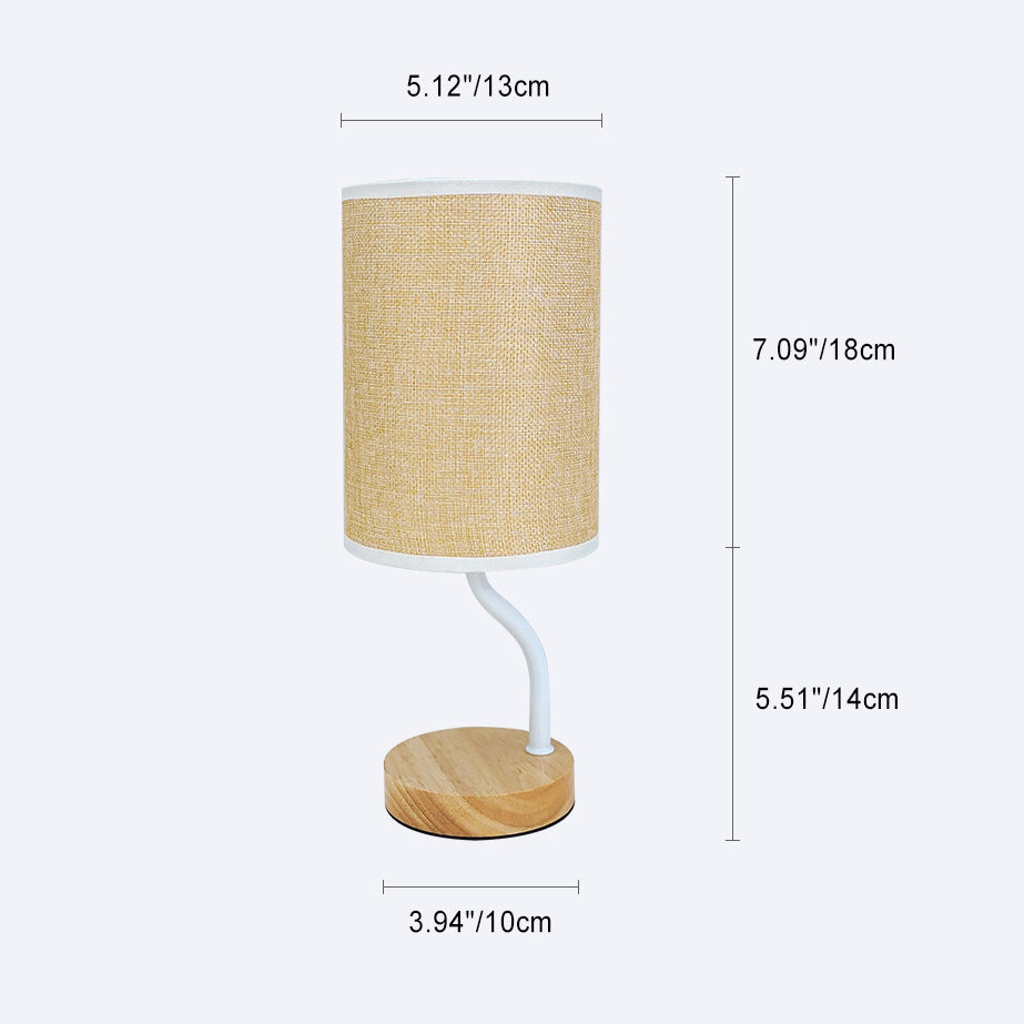 Modern Minimalist Cylinder Round Stand Fabric Wood LED Table Lamp For Living Room