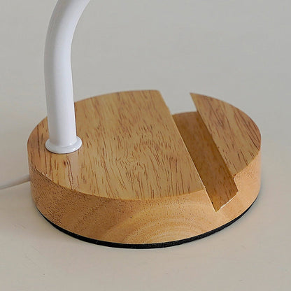 Modern Minimalist Cylinder Round Stand Fabric Wood LED Table Lamp For Living Room