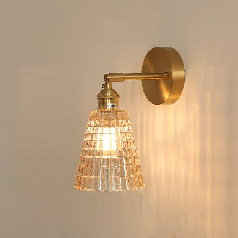 Traditional Vintage Carved Lattice Cone Flower Glass Iron 1-Light Wall Sconce Lamp For Living Room