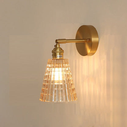 Traditional Vintage Carved Lattice Cone Flower Glass Iron 1-Light Wall Sconce Lamp For Living Room