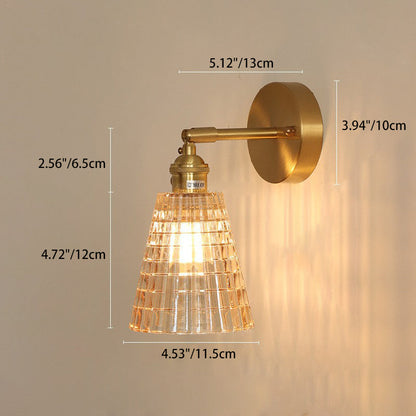 Traditional Vintage Carved Lattice Cone Flower Glass Iron 1-Light Wall Sconce Lamp For Living Room