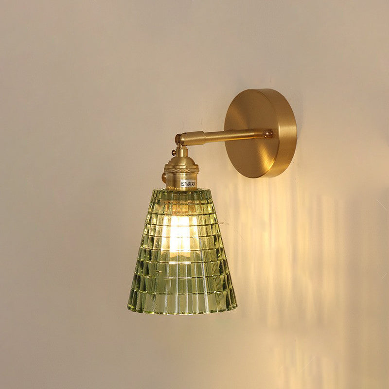 Traditional Vintage Carved Lattice Cone Flower Glass Iron 1-Light Wall Sconce Lamp For Living Room