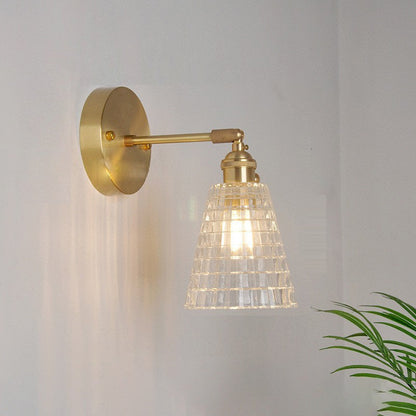 Traditional Vintage Carved Lattice Cone Flower Glass Iron 1-Light Wall Sconce Lamp For Living Room