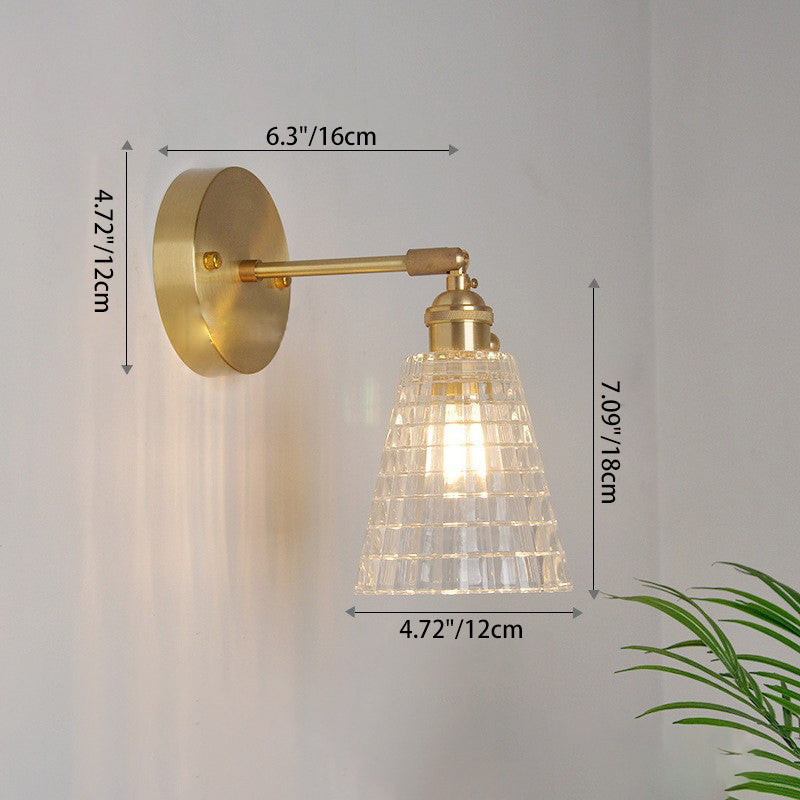 Traditional Vintage Carved Lattice Cone Flower Glass Iron 1-Light Wall Sconce Lamp For Living Room