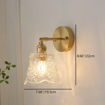 Traditional Vintage Carved Lattice Cone Flower Glass Iron 1-Light Wall Sconce Lamp For Living Room