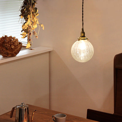 Traditional Vintage Leaf Prism Crackled Orb Diamond Glass Brass 1-Light Pendant Light For Living Room