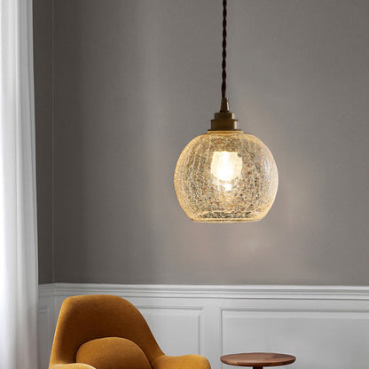 Traditional Vintage Leaf Prism Crackled Orb Diamond Glass Brass 1-Light Pendant Light For Living Room