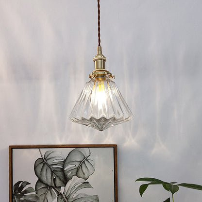 Traditional Vintage Leaf Prism Crackled Orb Diamond Glass Brass 1-Light Pendant Light For Living Room