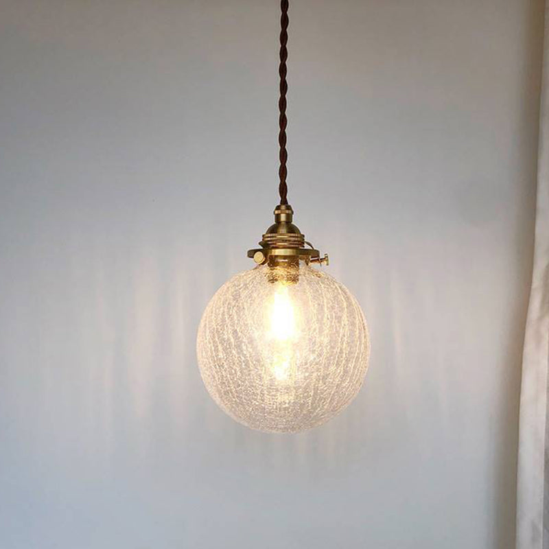 Traditional Vintage Leaf Prism Crackled Orb Diamond Glass Brass 1-Light Pendant Light For Living Room
