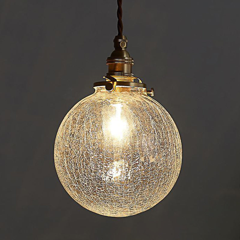 Traditional Vintage Leaf Prism Crackled Orb Diamond Glass Brass 1-Light Pendant Light For Living Room