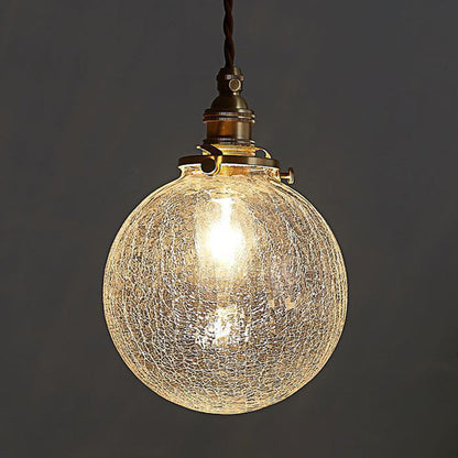 Traditional Vintage Leaf Prism Crackled Orb Diamond Glass Brass 1-Light Pendant Light For Living Room