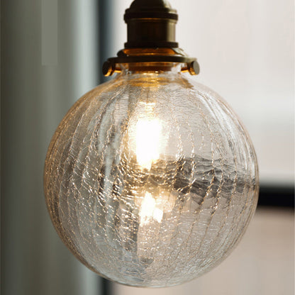 Traditional Vintage Leaf Prism Crackled Orb Diamond Glass Brass 1-Light Pendant Light For Living Room