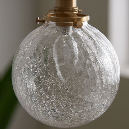 Traditional Vintage Leaf Prism Crackled Orb Diamond Glass Brass 1-Light Pendant Light For Living Room