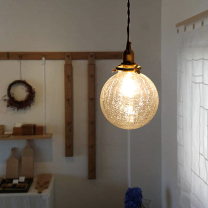 Traditional Vintage Leaf Prism Crackled Orb Diamond Glass Brass 1-Light Pendant Light For Living Room