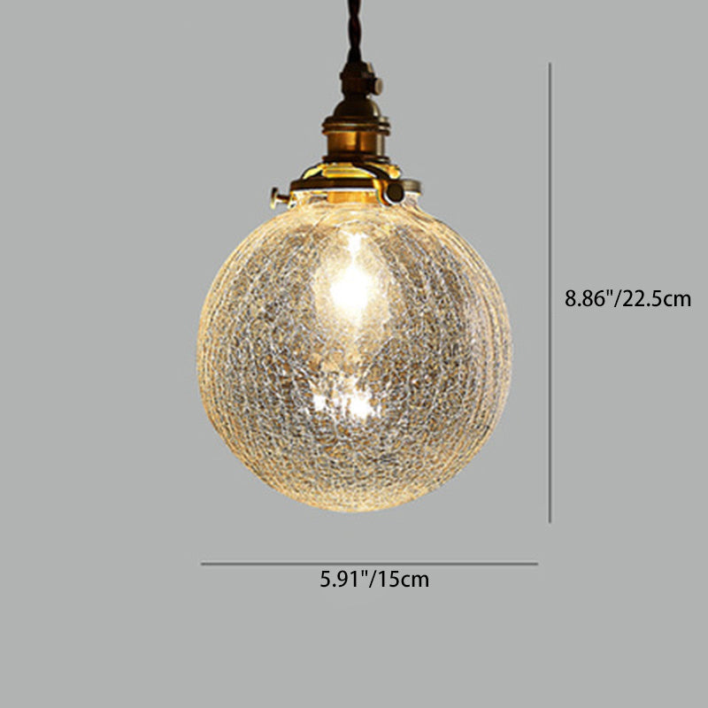 Traditional Vintage Leaf Prism Crackled Orb Diamond Glass Brass 1-Light Pendant Light For Living Room