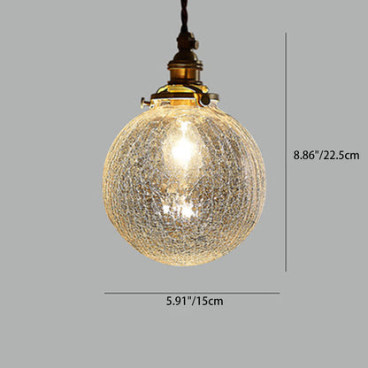 Traditional Vintage Leaf Prism Crackled Orb Diamond Glass Brass 1-Light Pendant Light For Living Room