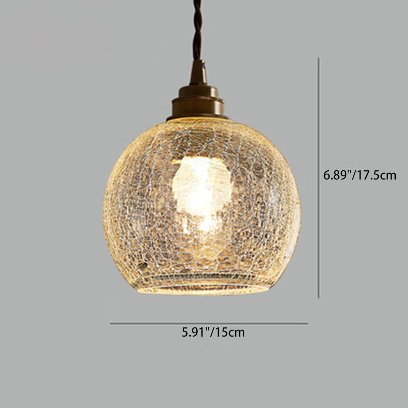 Traditional Vintage Leaf Prism Crackled Orb Diamond Glass Brass 1-Light Pendant Light For Living Room