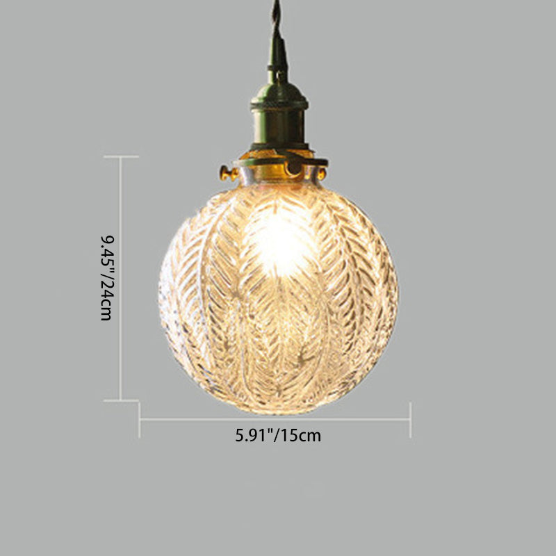 Traditional Vintage Leaf Prism Crackled Orb Diamond Glass Brass 1-Light Pendant Light For Living Room
