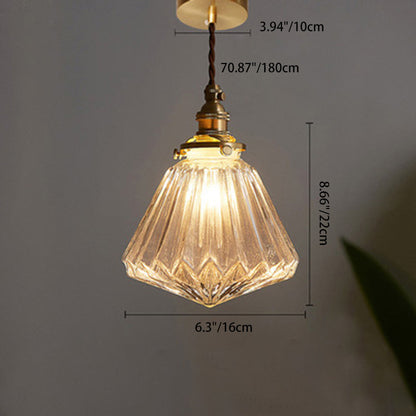 Traditional Vintage Leaf Prism Crackled Orb Diamond Glass Brass 1-Light Pendant Light For Living Room
